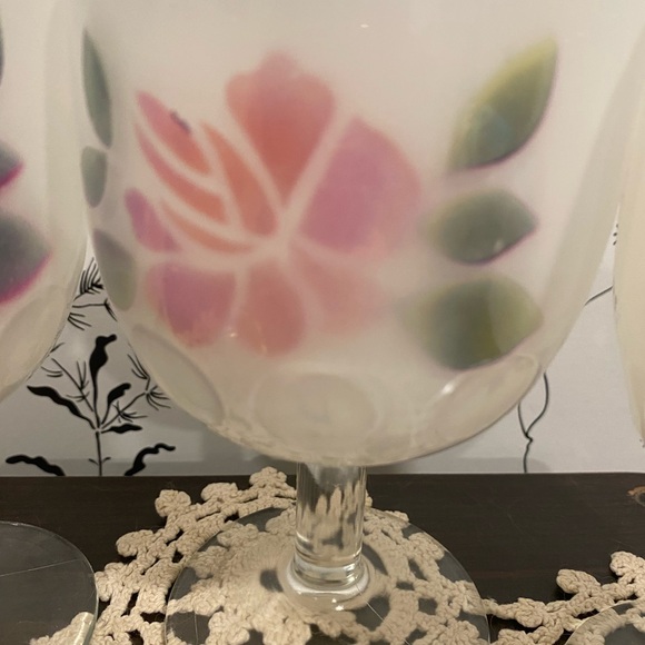 Set of 6 Floral Frosted Glass Goblets - Picture 3 of 4